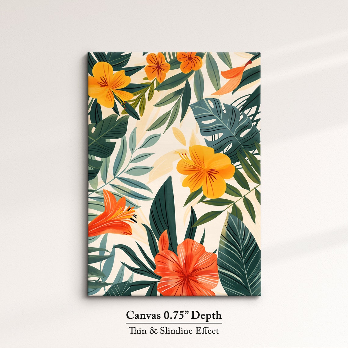 Tropical Leaves And Orange Hibiscus Botanical Pattern Wall Art Poster - Image 4