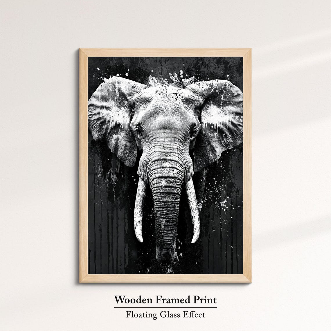 Black White Elephant Splatter Paint Drips Dramatic Wildlife Art Poster - Image 6
