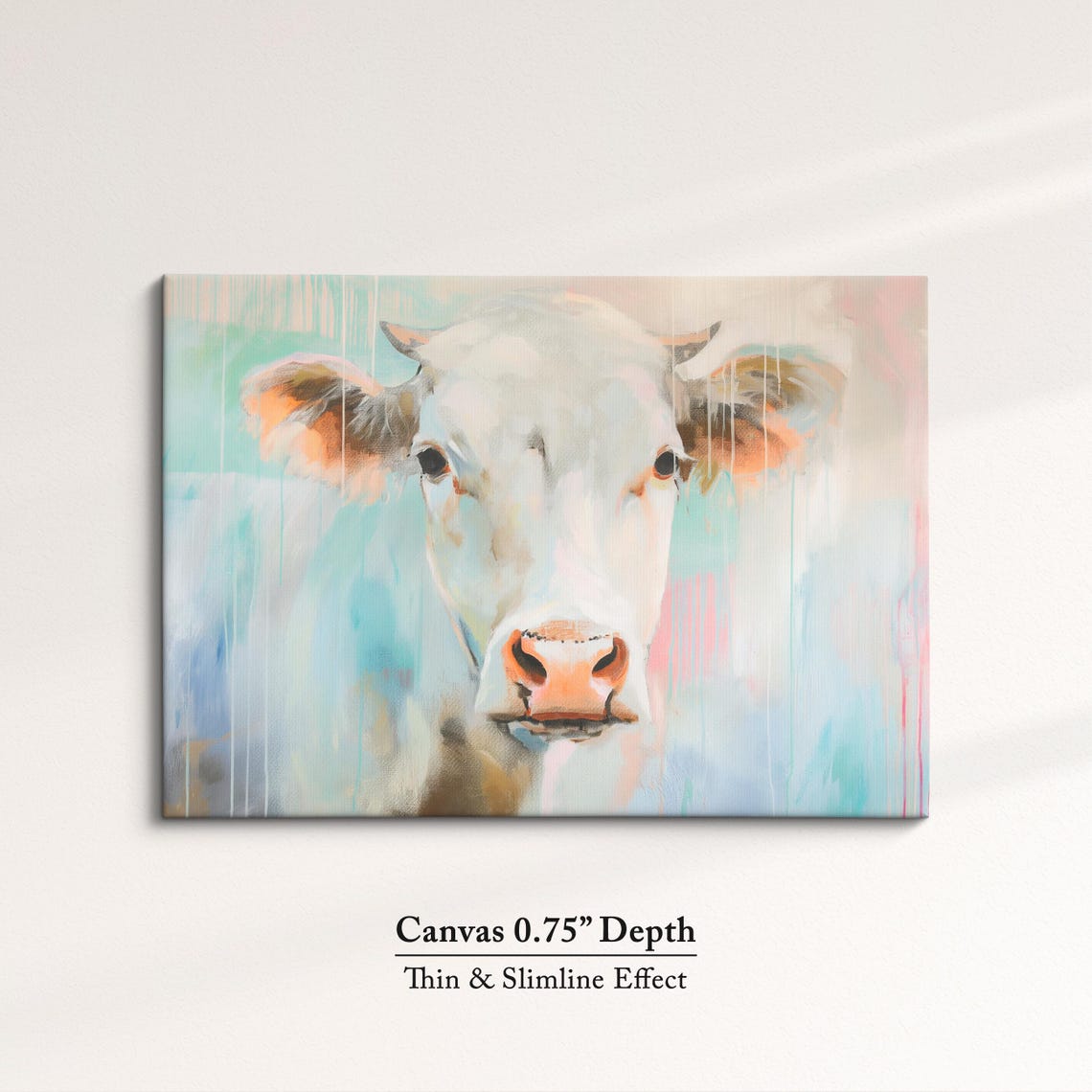 White Cow Soft Pastel Abstract Portrait Farm Animal Wall Art Poster - Image 4