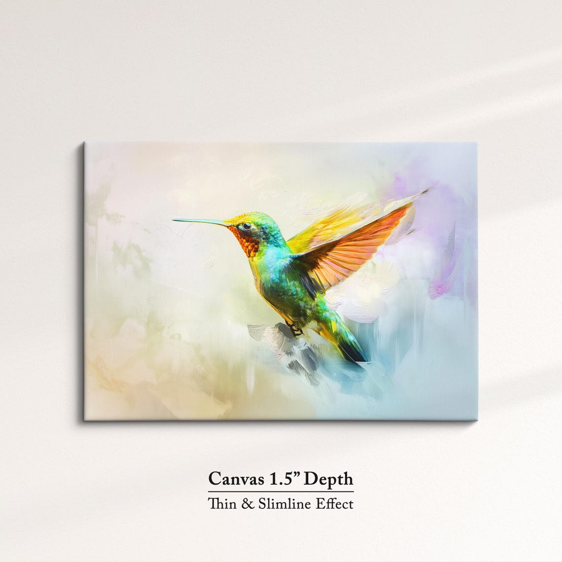 Hummingbird Vibrant Green Orange Watercolor Flight Abstract Art Poster - Image 3