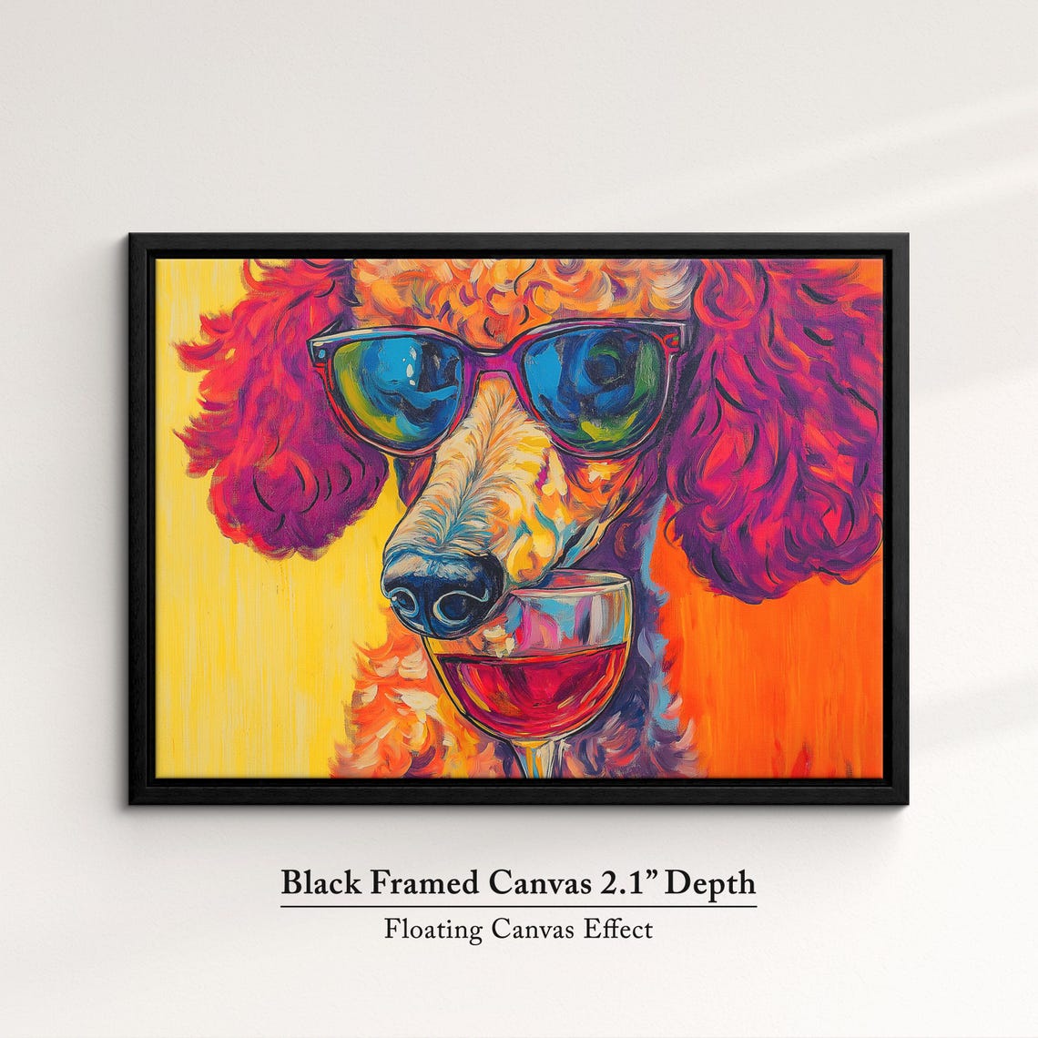 Poodle Dog Sunglasses Drinking Red Wine Vibrant Orange Pop Art Poster - Image 2
