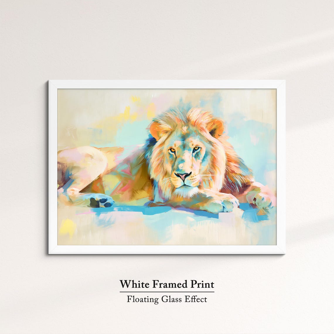 Lion Resting Pastel Watercolor Full Body Abstract Wildlife Art Poster - Image 7