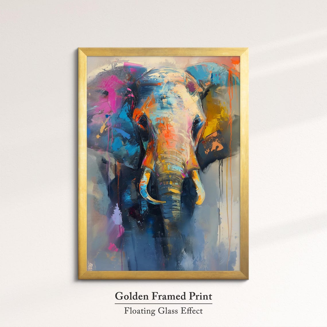 Majestic Elephant Front View Moody Blue Pink Abstract Wall Art - Image 5