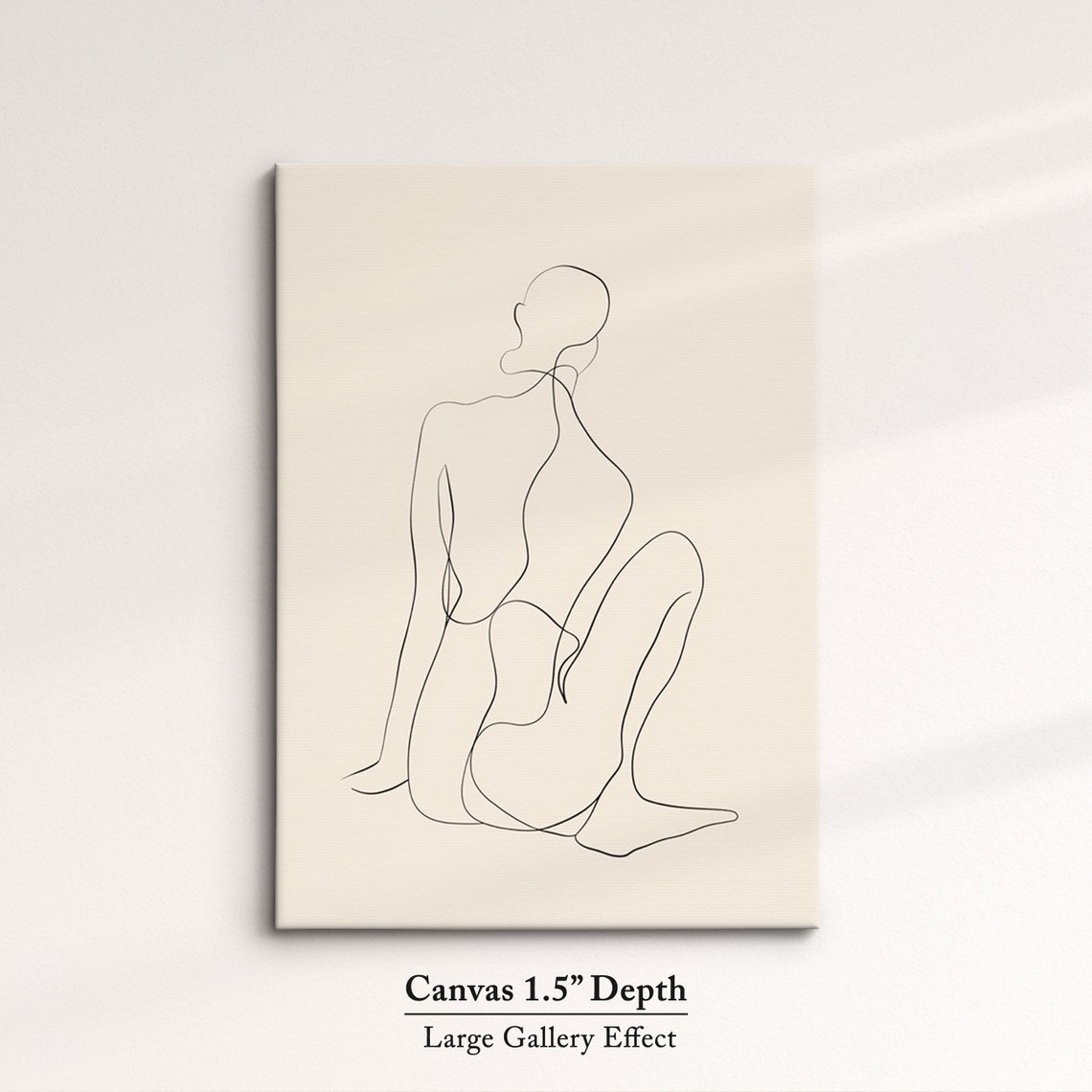 Minimalist Seated Woman Single Line Art Beige Figure Wall Poster - Image 3