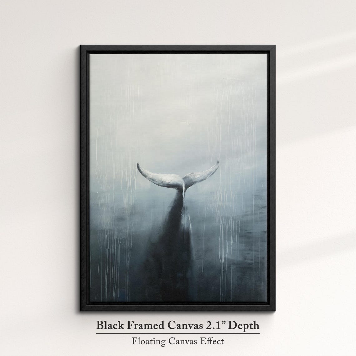 Whale Tail Diving Misty Ocean Gray Minimalist Abstract Wall Art Poster - Image 2