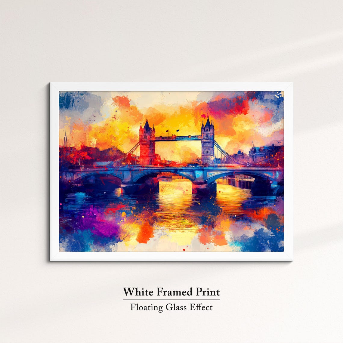 London Tower Bridge Vibrant Sunset Watercolor Pink Orange Sky Poster - Image 7