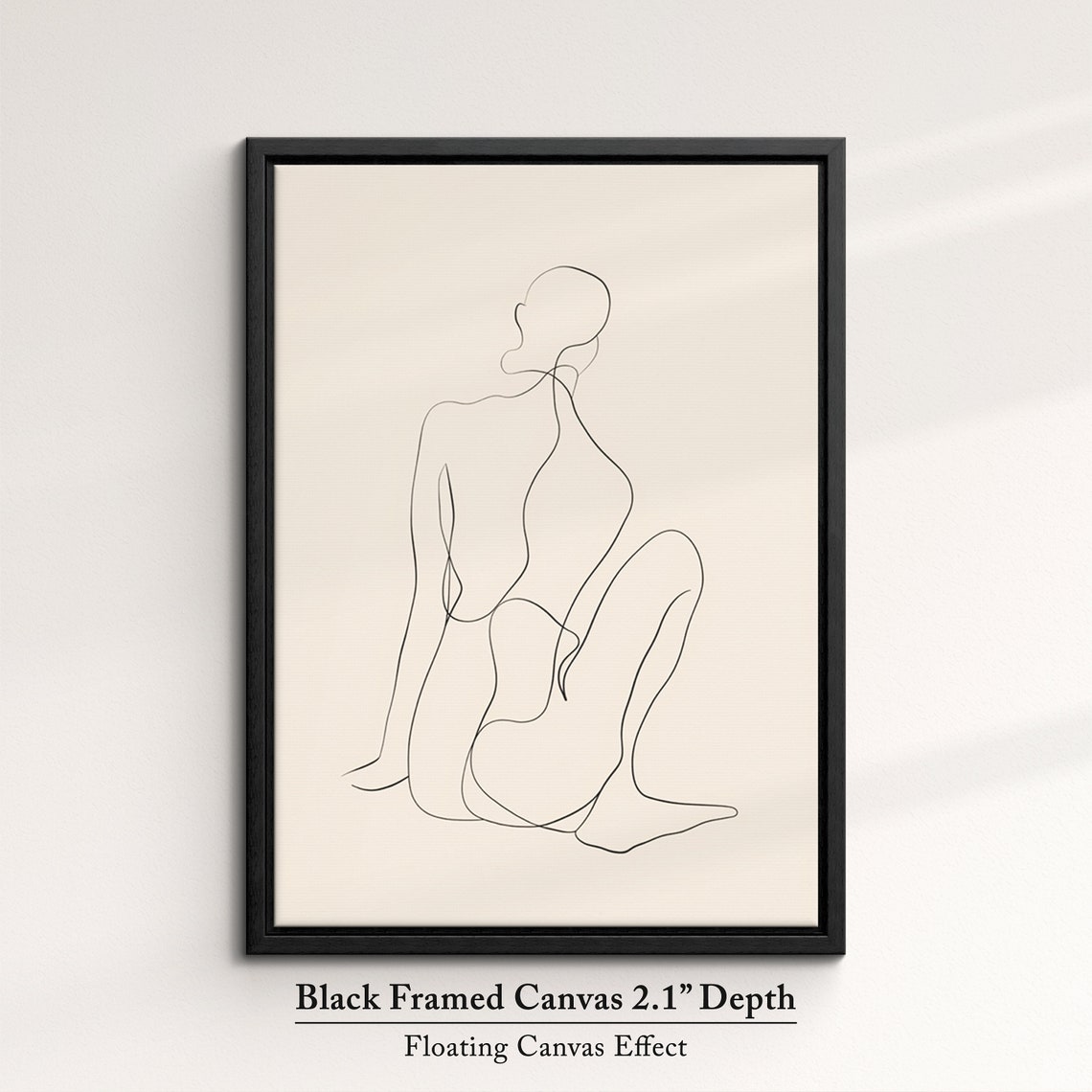 Minimalist Seated Woman Single Line Art Beige Figure Wall Poster - Image 2