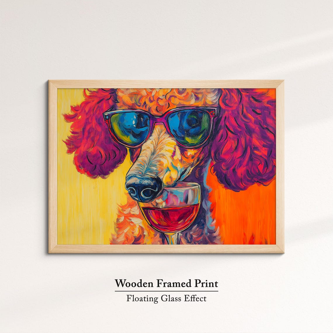 Poodle Dog Sunglasses Drinking Red Wine Vibrant Orange Pop Art Poster - Image 6