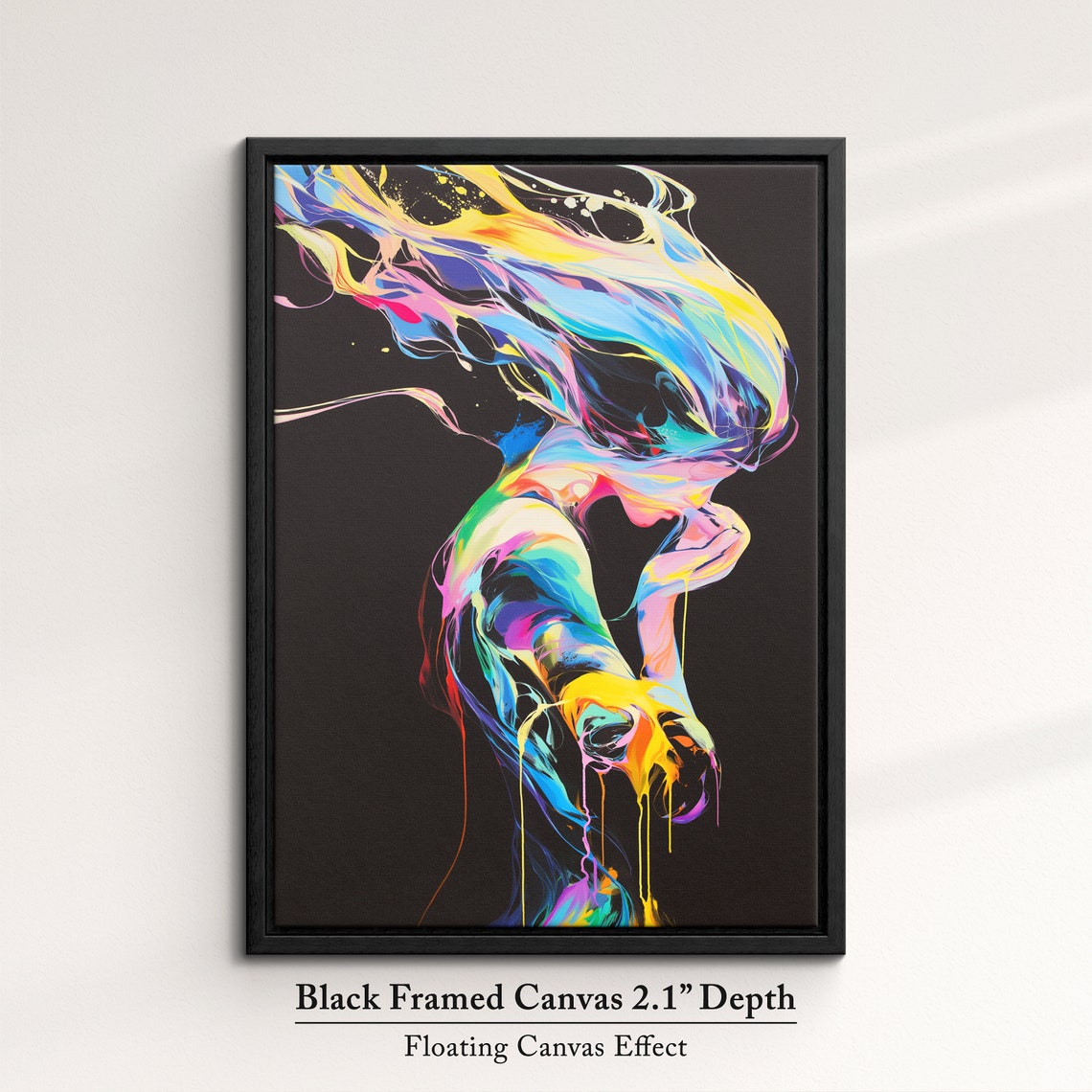 Neon Paint Splash Dancing Woman Swirling Colors Abstract Art Poster - Image 2