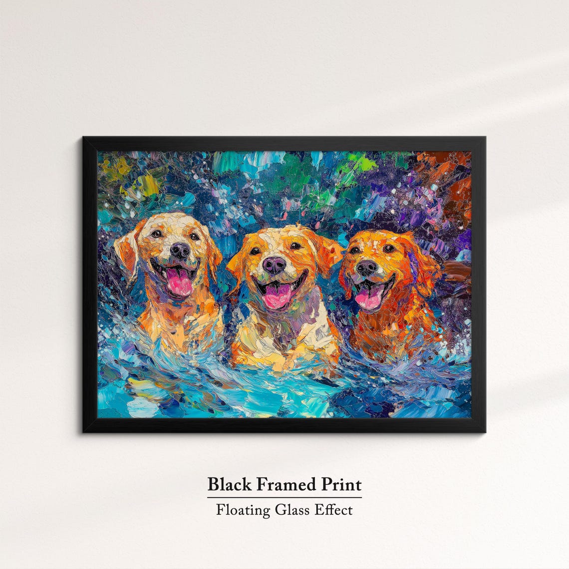 Three Golden Retrievers Swimming Joyful Blue Water Dog Art Print - Image 8