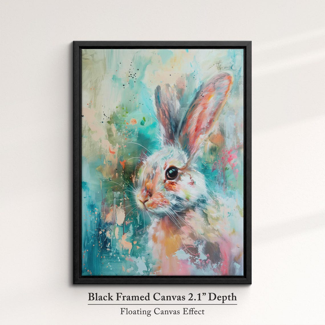 Wild Hare Portrait Teal Watercolor Splashes Abstract Wildlife Wall Art - Image 2