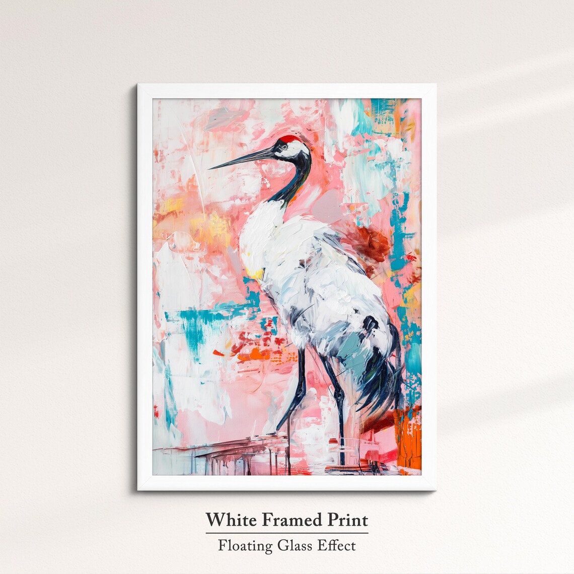 Colorful Crane Bird Abstract Oil Painting, Art Print - Image 7