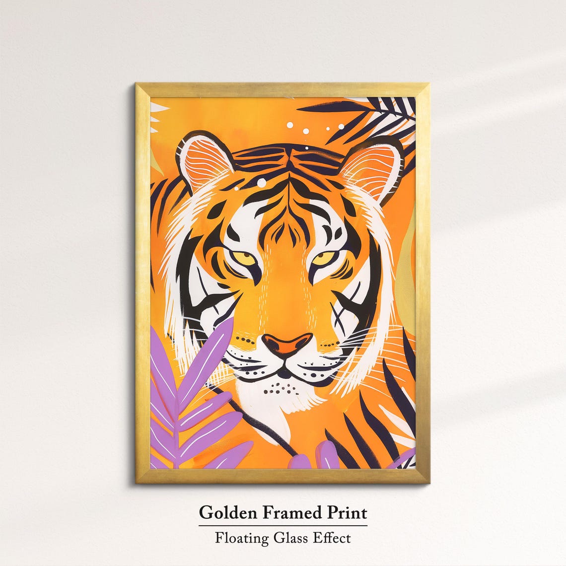 Bold Tiger Art Jungle Safari Wall Decor Vibrant Animal Print Modern Wildlife Home Decoration Orange And Purple Tropical Art - Image 5