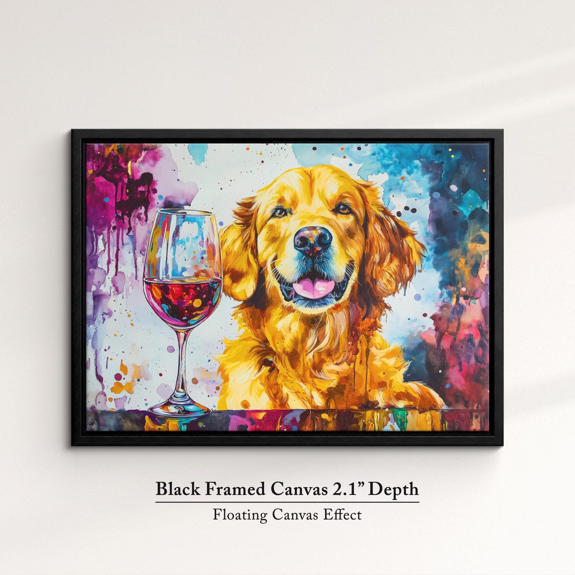 Smiling Golden Retriever Wine Glass Dark Watercolor Dog Art Print - Image 2