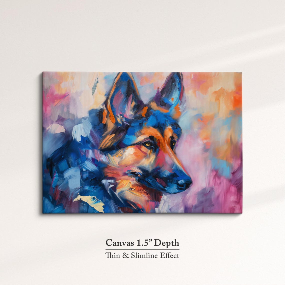 German Shepherd Portrait In Blue Pink Abstract Brushstroke Dog Poster - Image 3