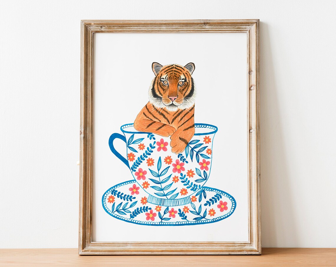 Tiger Art Print, Jungle Illustration Kitchen Decor