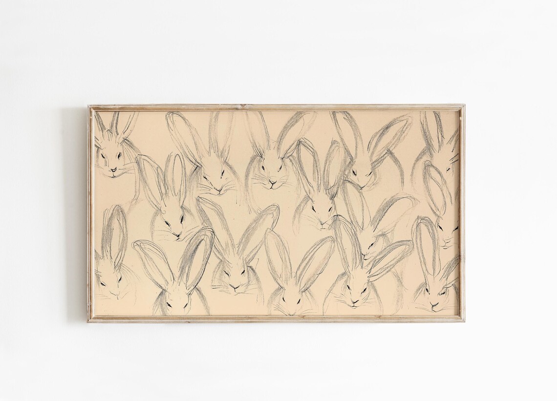 Bunnies Sketch Abstract Textured Rabbits Art Print