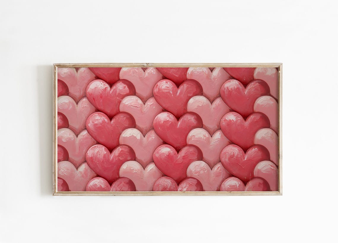 Pink Hearts 3D Painted Pattern Romantic Valentine's Day Wall Art