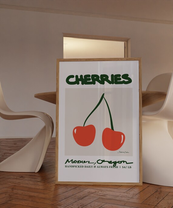 Fresh Cherries Retro Kitchen Art Print