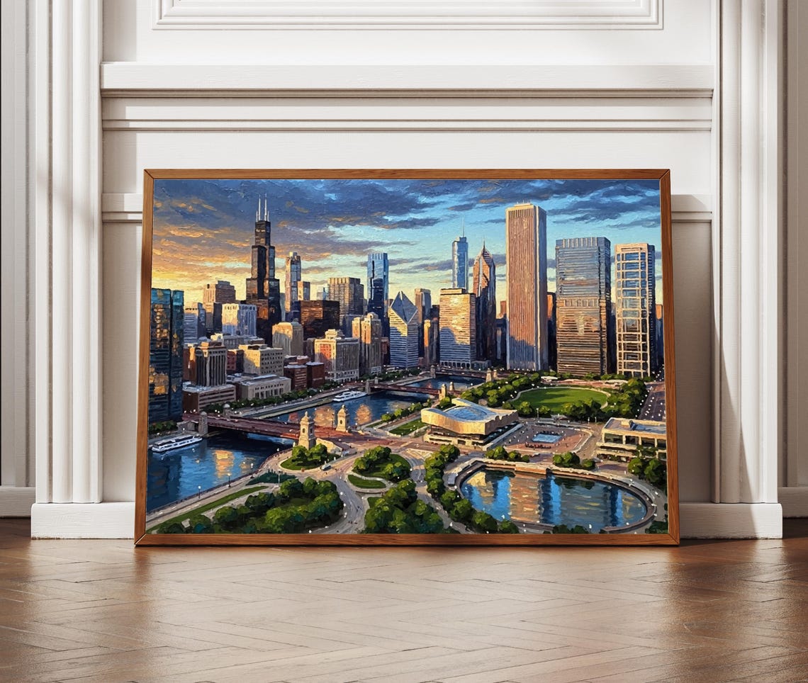 Chicago Cityscape Travel Poster Textured Style Art