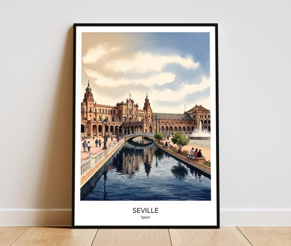 Plaza De Espana Seville Print Art Spanish Architecture Travel Poster Home Office