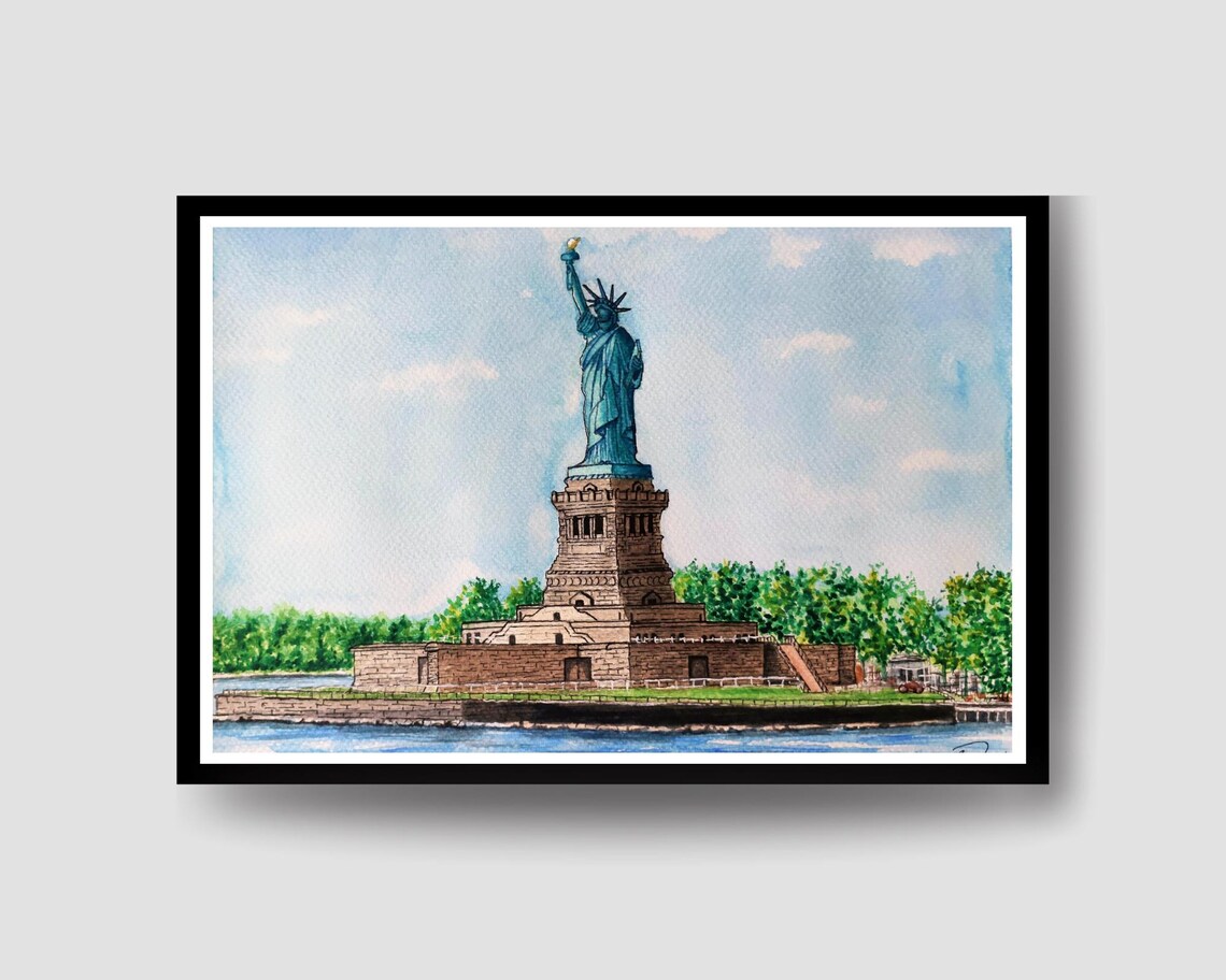 Statue Of Liberty Handpainted Watercolor Art