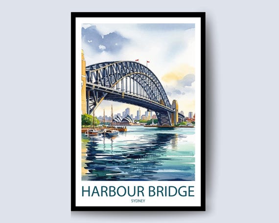 Sydney Harbour Bridge Travel Print Art Australia Poster Gift Wall Ocean View