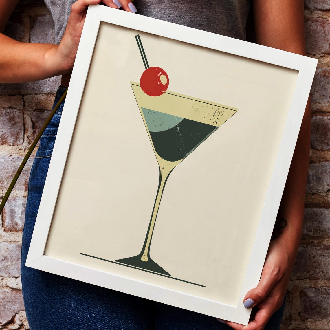 Retro Martini With Cherry Minimalist Cocktail Illustration Wall Art