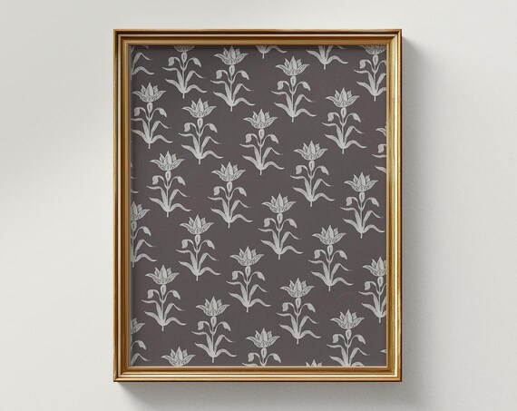 Charcoal Watercolor Florals Vertical Art Print