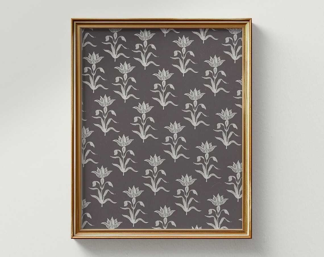 Charcoal Watercolor Florals Vertical Art Print