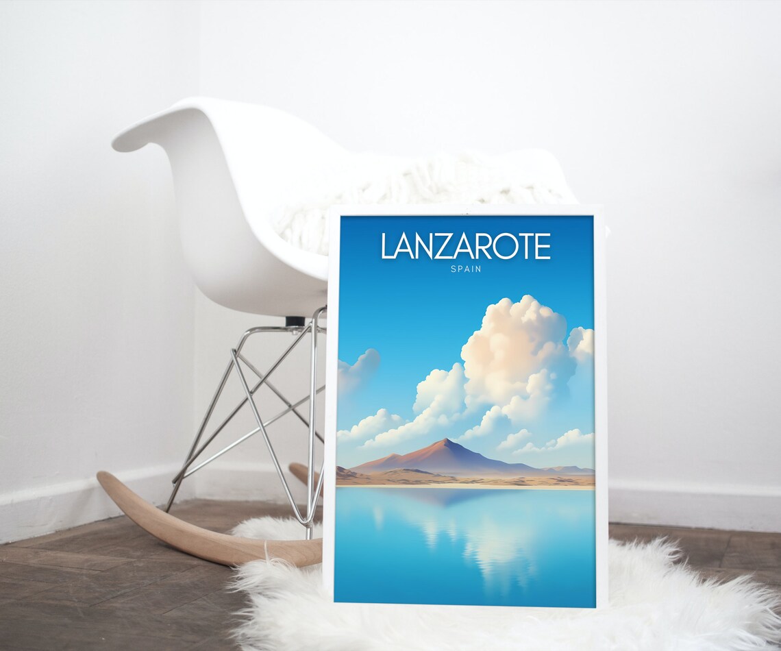 Lanzarote Spain Volcanic Peak Turquoise Sea Minimalist Poster - Image 4
