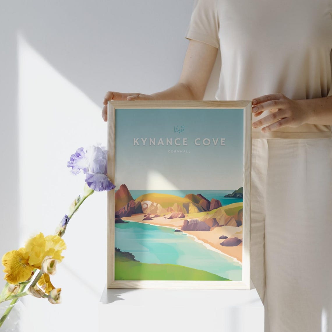 Kynance Cove Cornwall Coastal Cliffs Turquoise Beach Travel Poster - Image 2