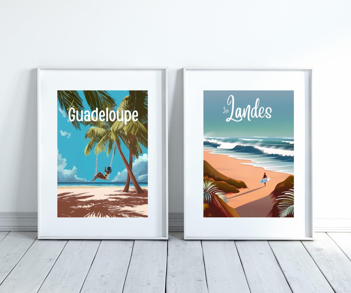 Les Landes France Surf Poster Big Waves Sandy Beach Travel Art - Image 3