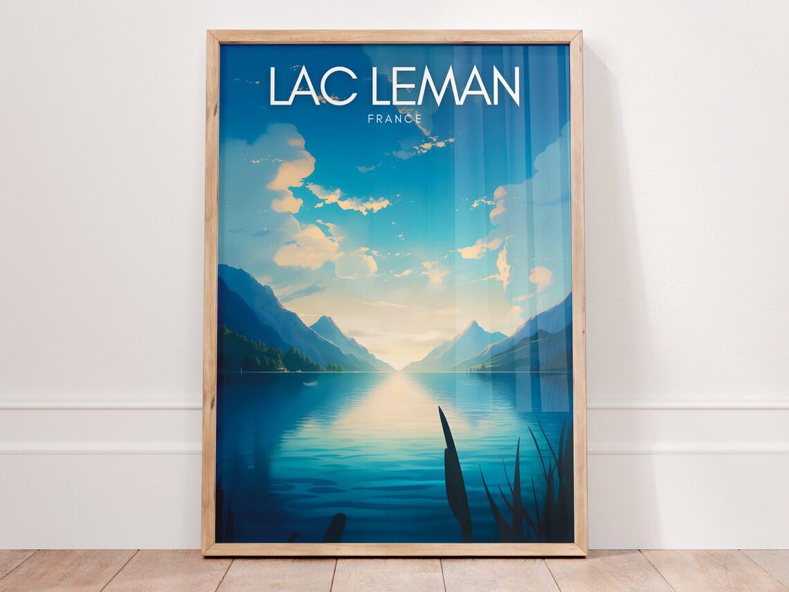 Lac Leman France Lake Geneva Sunrise Mountains Travel Poster