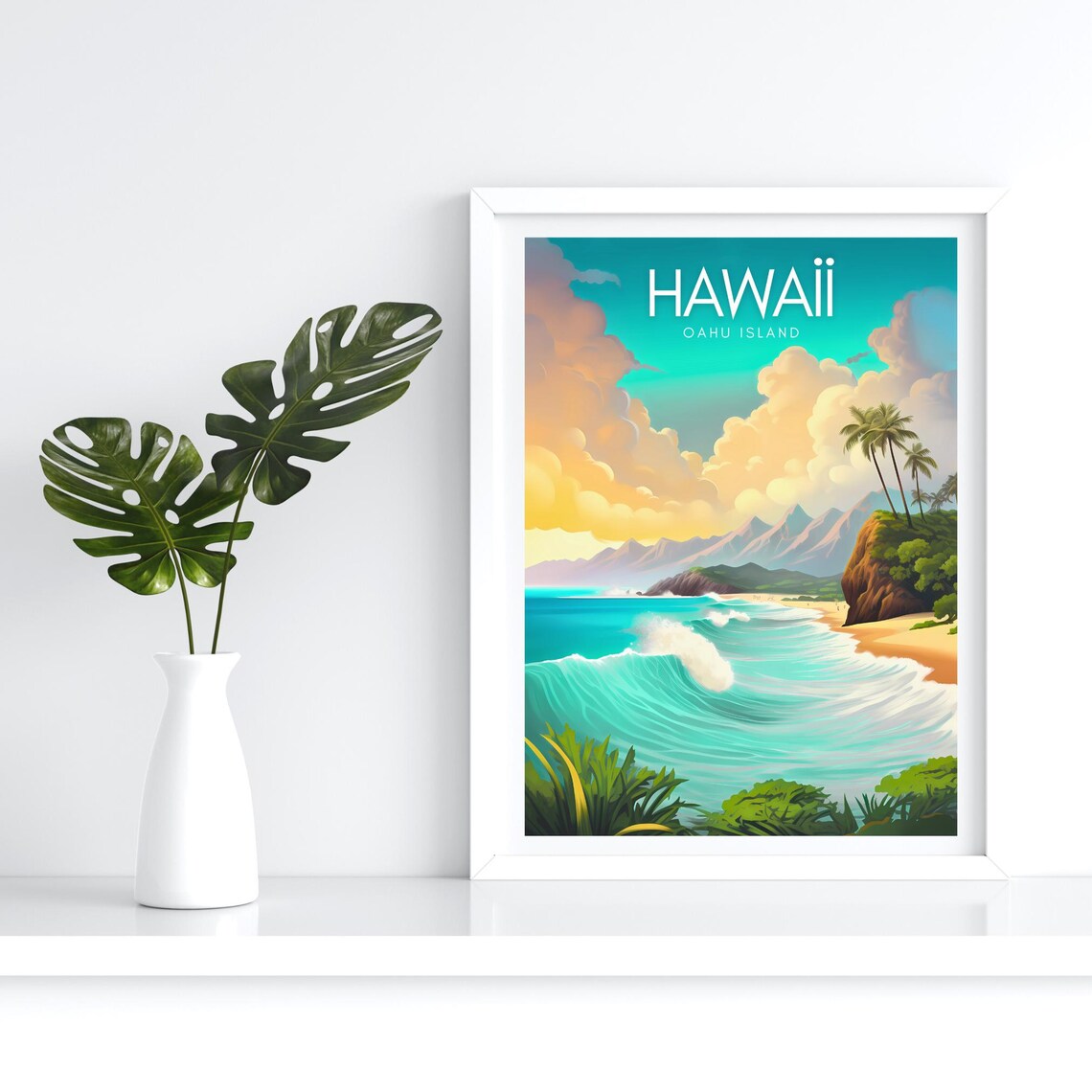 Hawaii Oahu Island Vintage Beach Surf Wave Retro Travel Poster - Image 4