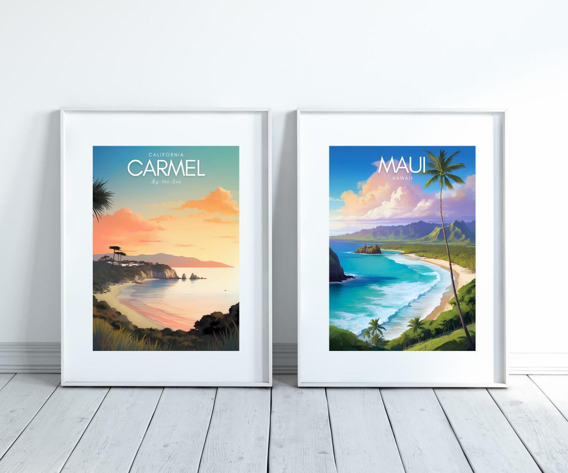 Maui Hawaii Poster with Turquoise Bay Palm Trees and Green Cliffs - Image 2