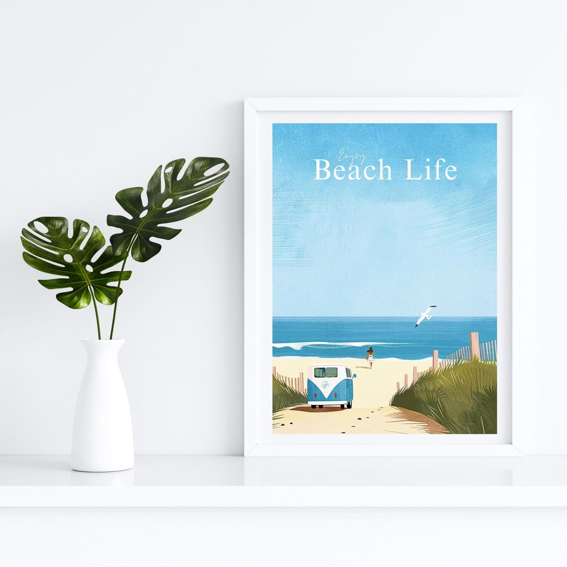 Enjoy Beach Life Camper Van Surfer Girl Seaside Escape Poster - Image 4
