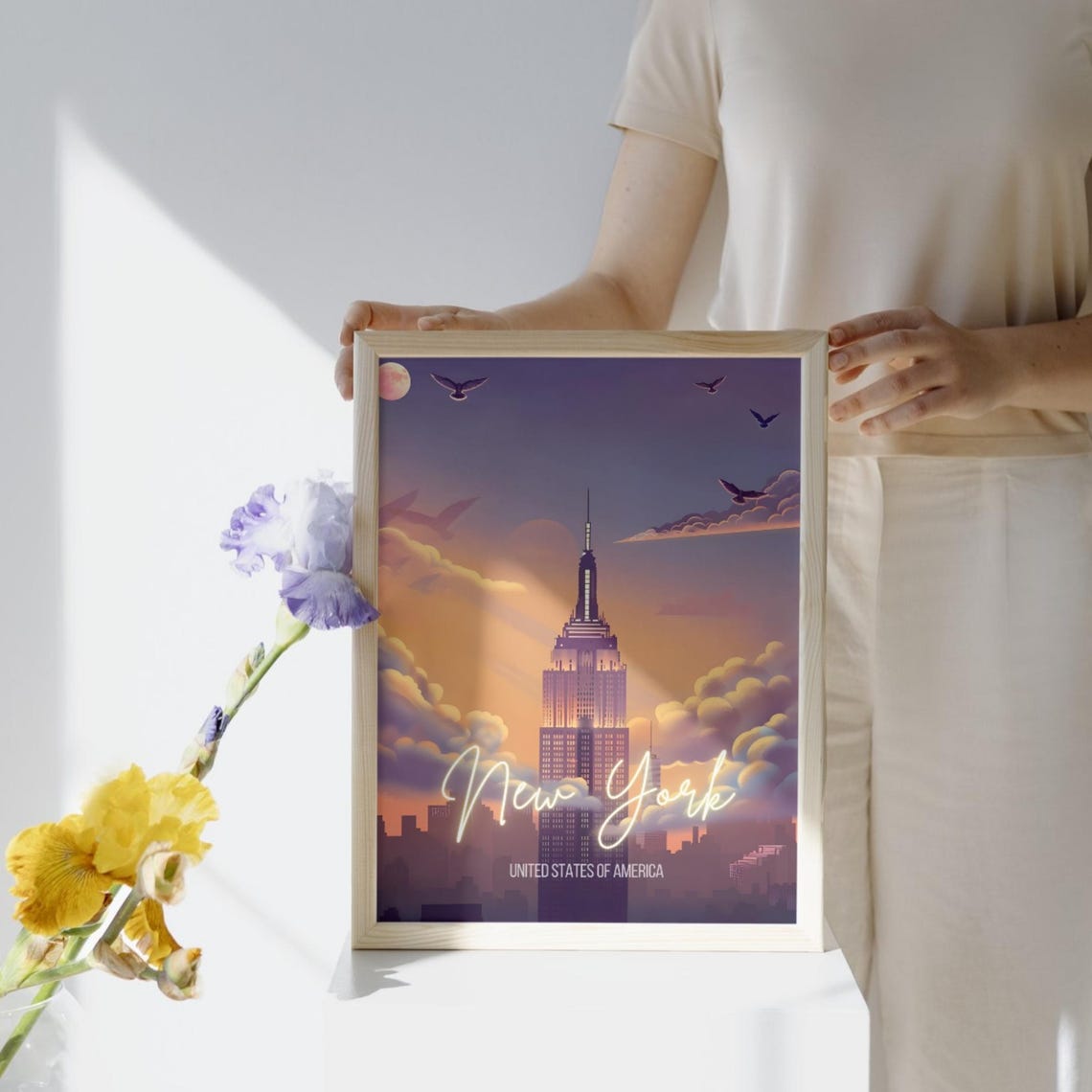 New York Empire State Building Sunset Skyline Cityscape Poster - Image 2