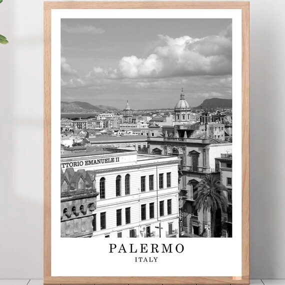 Palermo Italy Rooftops Panorama Black And White Photo Poster