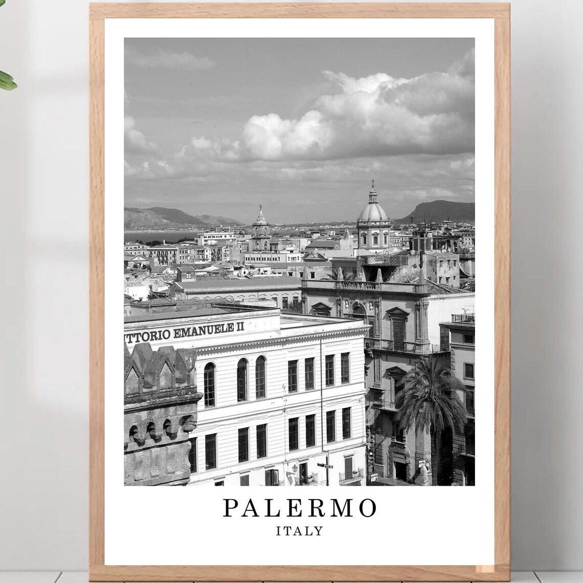 Palermo Italy Rooftops Panorama Black And White Photo Poster