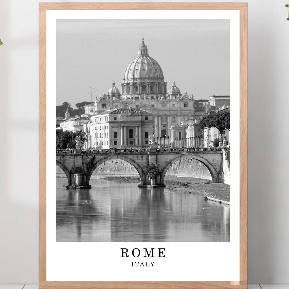 Rome St Peter's Basilica and Sant'Angelo Bridge Black White Poster