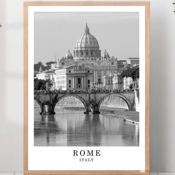 Rome St Peter's Basilica and Sant'Angelo Bridge Black White Poster