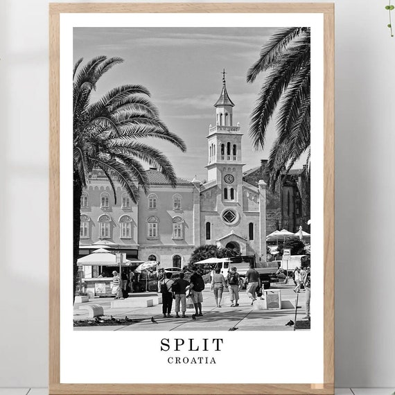 Split Croatia Black And White Travel Poster
