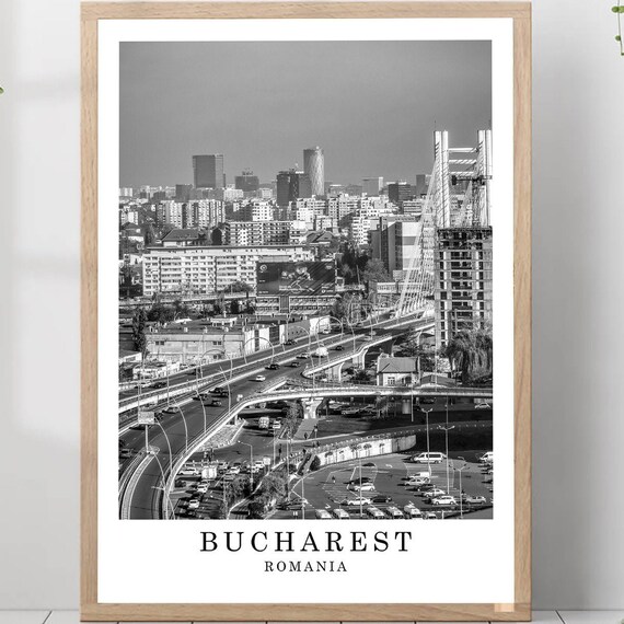 Bucharest Basarab Bridge Overpass City Romania Black White Poster