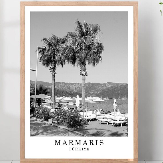 Marmaris Beach Palms Turkish Riviera Black And White Coast Poster