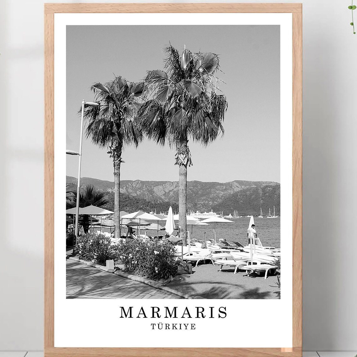 Marmaris Beach Palms Turkish Riviera Black And White Coast Poster