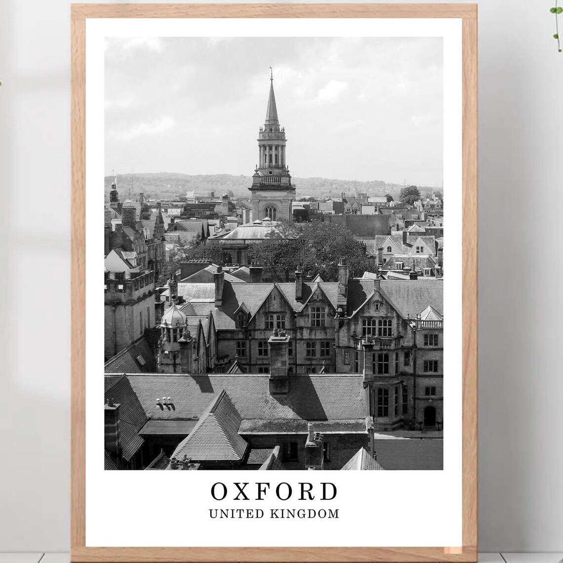 Oxford Dreaming Spires Rooftops Black and White Travel Poster
