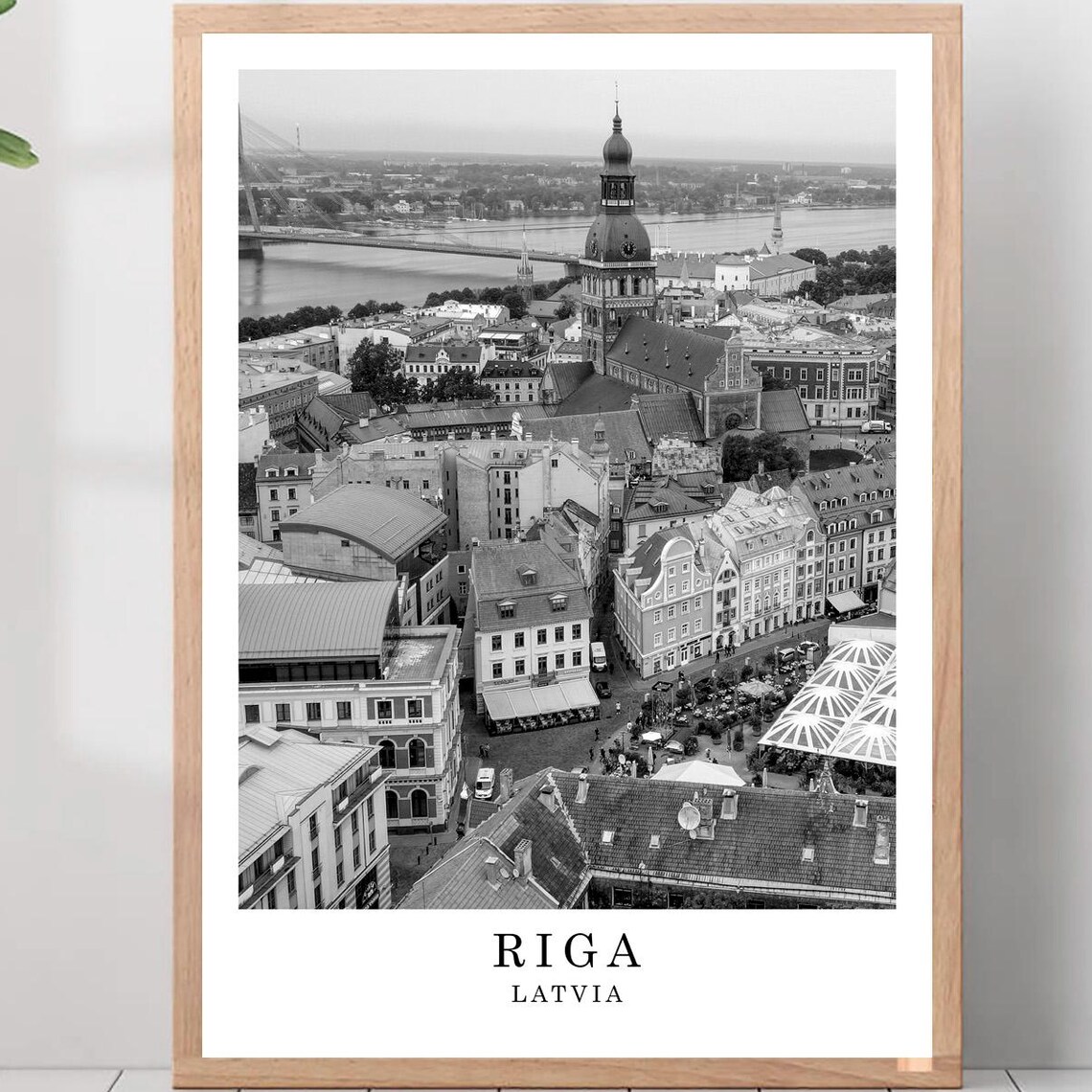 Riga Latvia Old Town Cathedral Aerial Black And White Photo Poster