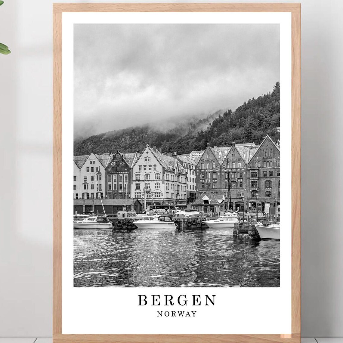 Bergen Norway Bryggen Wharf Harbor Black And White Travel Photo Poster