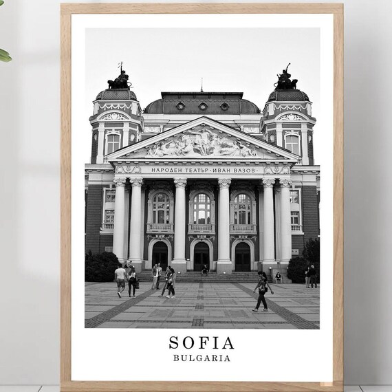 Sofia Bulgaria National Theatre Black And White Photo Poster